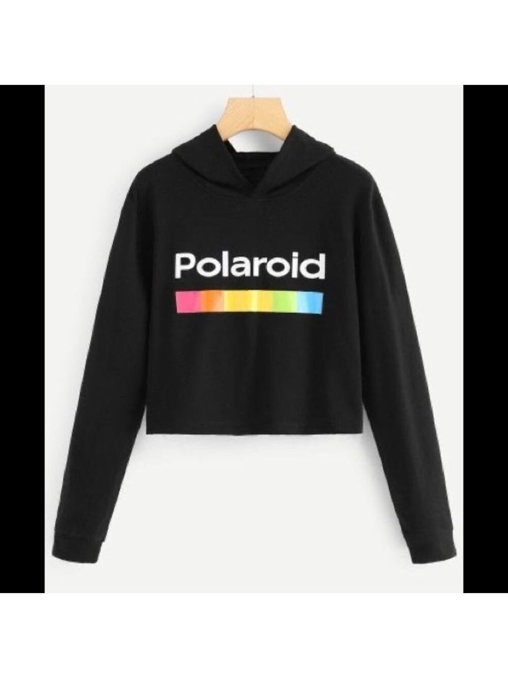 POLAROID black logo cropped hoodie size small
